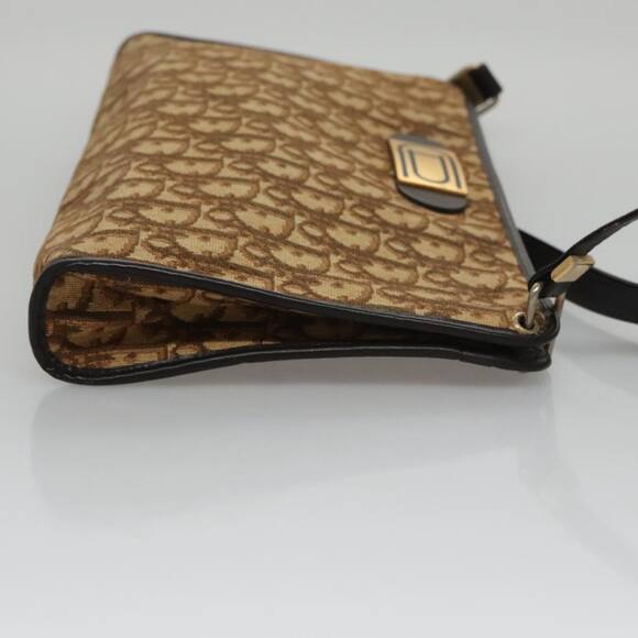 DIOR Trotter Canvas Shoulder Bag Beige Dark Brown Gold - Picture 4 of 12